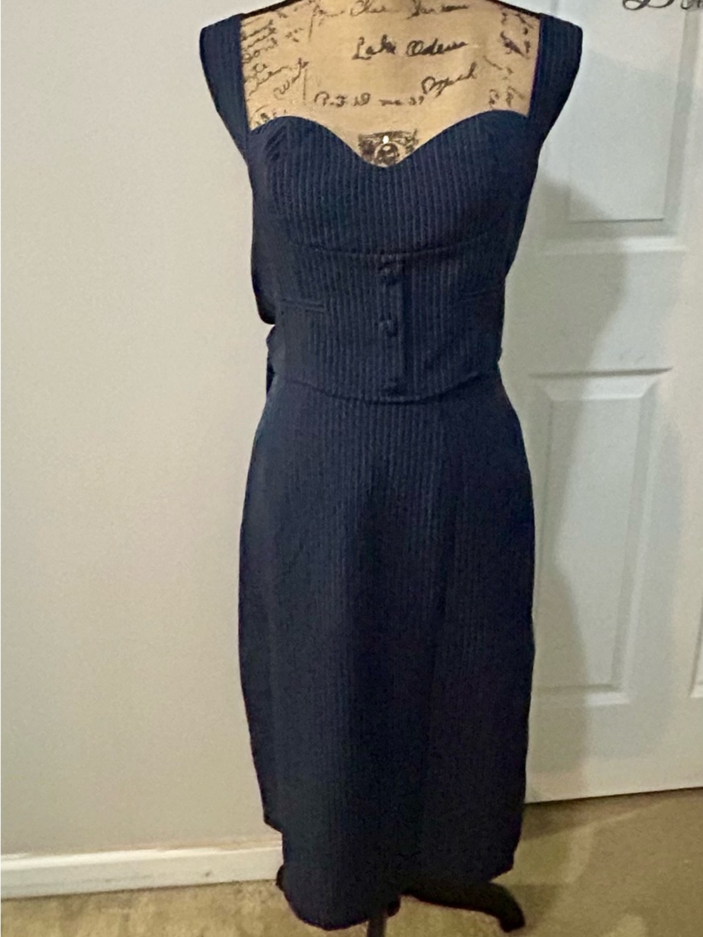 NWT Fashion Nova Navy Pinstripe Midi Skirt Set with Sweetheart neckline